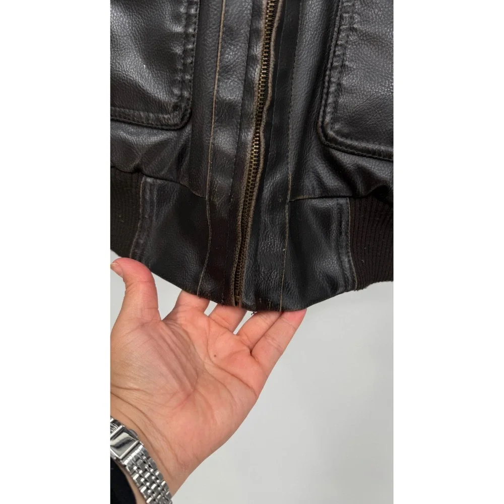 Levis Medium Bomber Jacket Mens Brown Faux Leather Sherpa Collar Aviator RN54163
